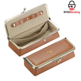 Royal Bagger Genuine Leather RFID Blocking Fashion Glasses Case, Pencil Bag with Kiss Lock, Organizer for Rings, Necklaces & Earrings for Women 3135